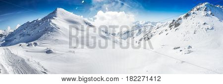 Stunning view to Tyrolian Alps covered by fresh snow Zillertal Austria