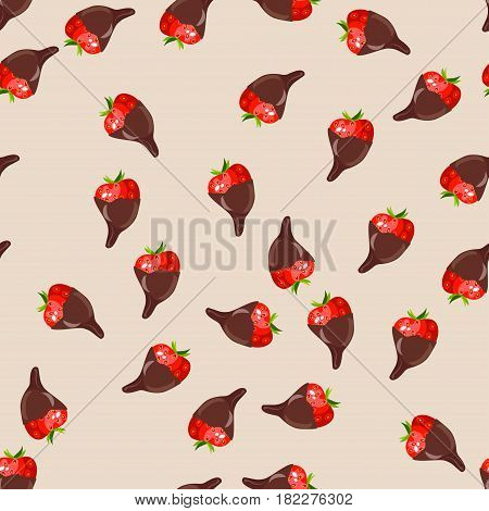 Very high quality original trendy vector seamless pattern with a strawberry in chocolate