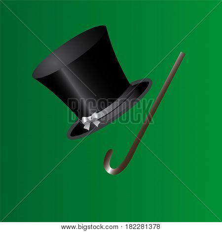 Hats and canes. Vector illustration on a green background