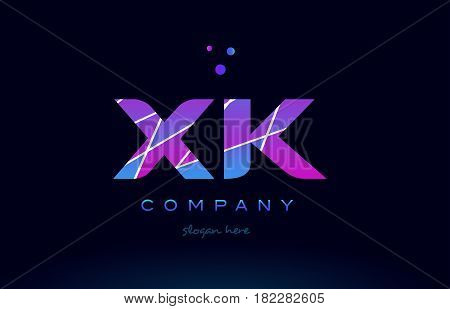 Xk X K  Colored Blue Pink Purple Alphabet Letter Logo Icon Vector
