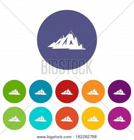 Canadian mountains icons set in circle isolated flat vector illustration