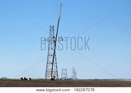 High voltage power lines under construction in Europe
