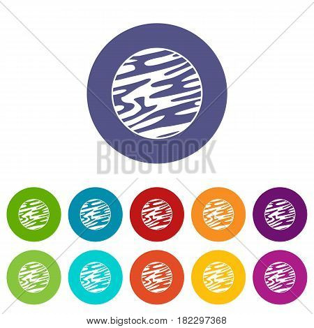 Far away planet icons set in circle isolated flat vector illustration