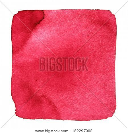 Red wry watercolor square with stains. Abstract element for your design