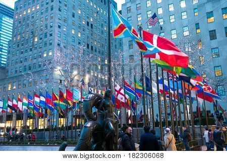 New York City Usa - March 18 2017: Architectural buildings at the Rockfeller center.