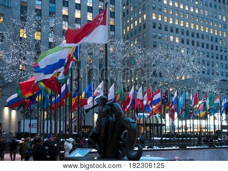 New York City Usa - March 18 2017: Architectural buildings at the Rockfeller center.