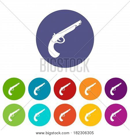 Gun icons set in circle isolated flat vector illustration