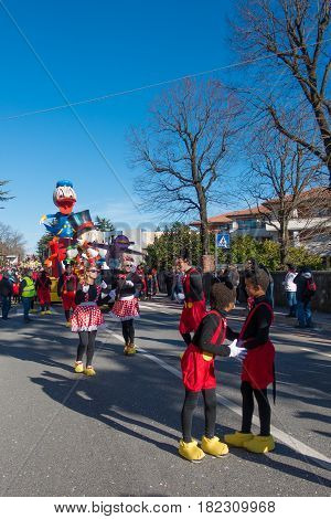 OPICINATRIESTE ITALY - FEBRUARY 25: Unidentified participants in parade of the Carnival. Kraski Pust o Carnevale Carsico. The Carnival Carsico Kraski on February 25 2017