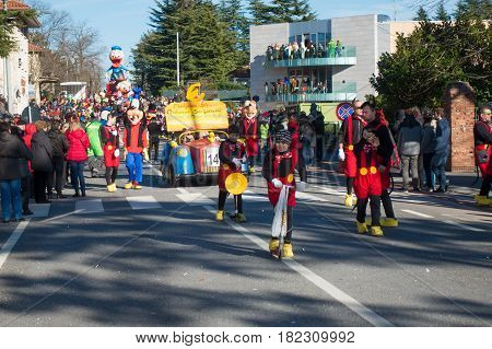 OPICINATRIESTE ITALY - FEBRUARY 25: Unidentified participants in parade of the Carnival. Kraski Pust o Carnevale Carsico. The Carnival Carsico Kraski on February 25 2017