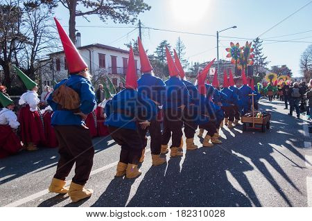 OPICINATRIESTE ITALY - FEBRUARY 25: Unidentified participants in parade of the Carnival. Kraski Pust o Carnevale Carsico. The Carnival Carsico Kraski on February 25 2017