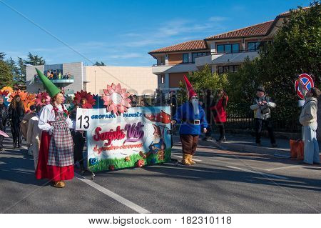 OPICINATRIESTE ITALY - FEBRUARY 25: Unidentified participants in parade of the Carnival. Kraski Pust o Carnevale Carsico. The Carnival Carsico Kraski on February 25 2017