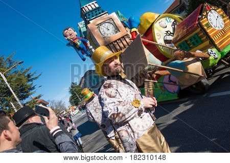 OPICINATRIESTE ITALY - FEBRUARY 25: Unidentified participants in parade of the Carnival. Kraski Pust o Carnevale Carsico. The Carnival Carsico Kraski on February 25 2017