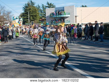 OPICINATRIESTE ITALY - FEBRUARY 25: Unidentified participants in parade of the Carnival. Kraski Pust o Carnevale Carsico. The Carnival Carsico Kraski on February 25 2017