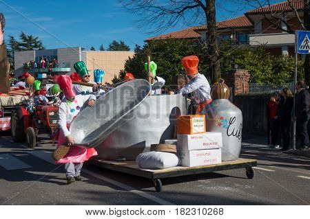 OPICINATRIESTE ITALY - FEBRUARY 25: Unidentified participants in parade of the Carnival. Kraski Pust o Carnevale Carsico. The Carnival Carsico Kraski on February 25 2017