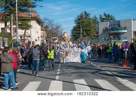 OPICINATRIESTE ITALY - FEBRUARY 25: Unidentified participants in parade of the Carnival. Kraski Pust o Carnevale Carsico. The Carnival Carsico Kraski on February 25 2017