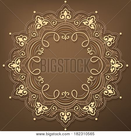 Vector ornamental round lace with damask and arabesque elements. Mehndi style. Orient traditional ornament. Zentangle-like round colored floral ornament.