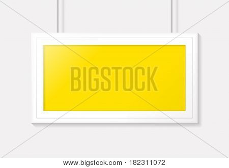 Horizontal poster frame on a gray wall. Vector template design