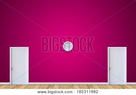 Two Door Room Two Ways Concept, White Doors Difference Ways For Select Room Concept.