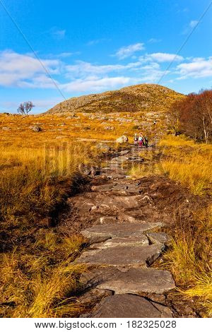 Hiking trail view from the top Dalsnuten in Stavanger Norway.