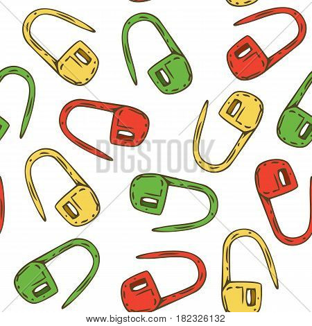 Seamless Pattern with Red Green and Yellow Locking Stitch Markers. Knitting Supplies and Accessories. Hand Drawn Illustration