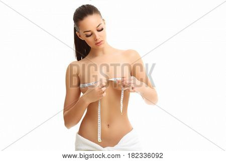 Picture of woman face portrait isolated on white with healthy skin