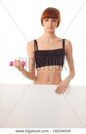Segno bianco fitness donna holding