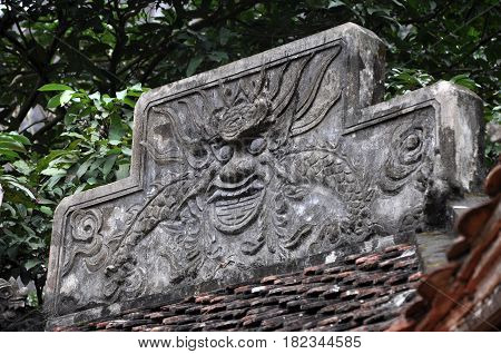 Antique Carving In Stone With Mythical Motif. Bich Dong Pagoda, Vietnam