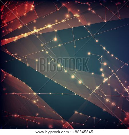 Abstract vector light orange polygonal mesh background. Futuristic technology style. Elegant background for business presentations. Flying debris. eps10
