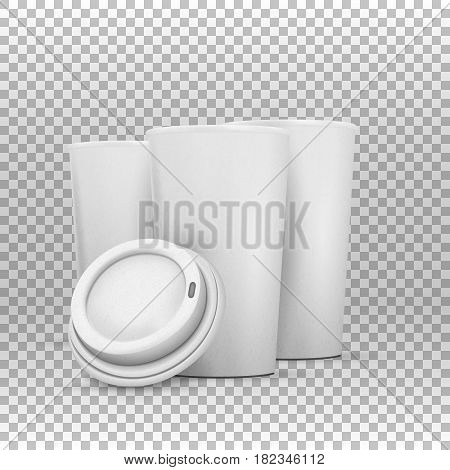 Illustration of Vector Coffee Cup Mockup Set. Realistic Open Coffee Takeout Cup Set on Transparent Overlay Background