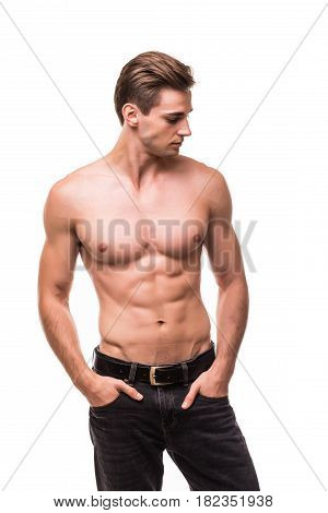 Healthy Athlete Body With Nice Muscle On White Backgound