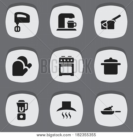Set Of 9 Editable Cooking Icons. Includes Symbols Such As Kitchen Hood, Stove, Cookware And More. Can Be Used For Web, Mobile, UI And Infographic Design.