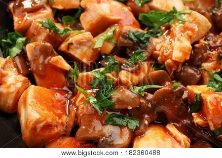 Tasty chicken cacciatore, closeup