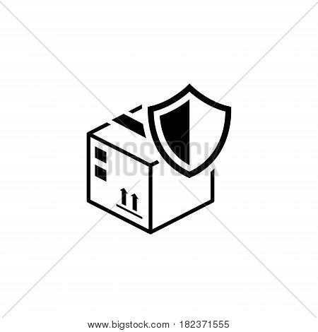 Cargo Protection Icon. Flat Design. Security concept with a cardbox and a shield. Isolated Illustration. App Symbol or UI element.