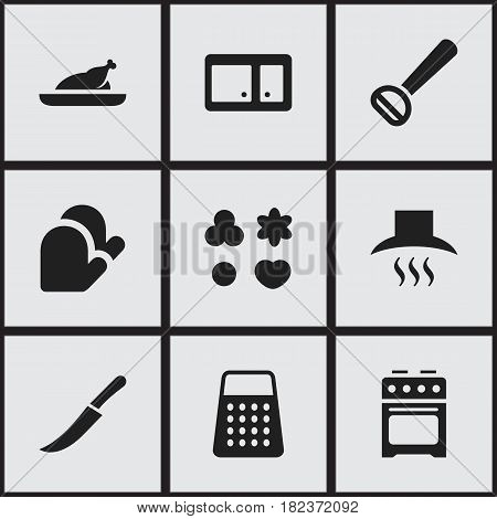 Set Of 9 Editable Cooking Icons. Includes Symbols Such As Sideboard, Sword, Husker And More. Can Be Used For Web, Mobile, UI And Infographic Design.