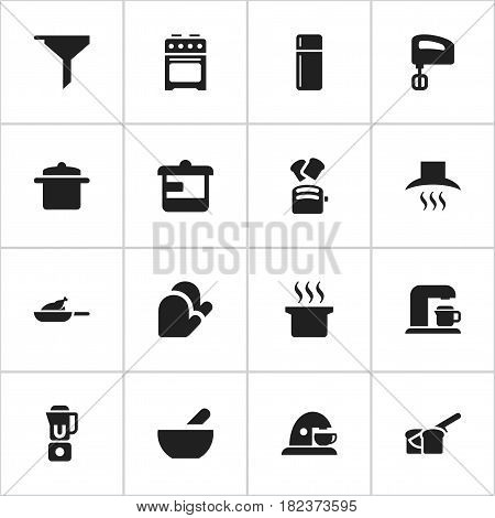 Set Of 16 Editable Meal Icons. Includes Symbols Such As Bakery, Hand Mixer, Agitator. Can Be Used For Web, Mobile, UI And Infographic Design.