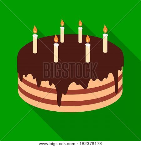 Chocolate cake icon in flate design isolated on white background. Cakes symbol stock vector illustration.
