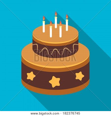 Chocolate cake with stars icon in flate design isolated on white background. Cakes symbol stock vector illustration.