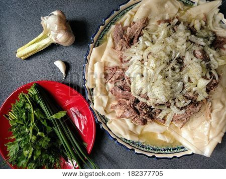 Beshbarmak. Traditional Kazakh and Central Asian food