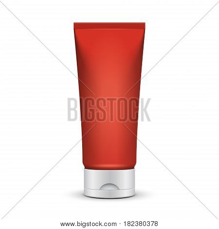 Tube Of Cream Or Gel Red Silver Clean. Product Packing Vector EPS10. Mock Up Template Ready For Your Design.