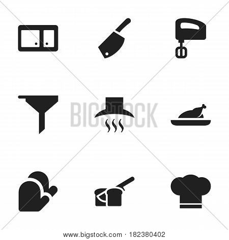 Set Of 9 Editable Cook Icons. Includes Symbols Such As Kitchen Glove, Backsword, Agitator And More. Can Be Used For Web, Mobile, UI And Infographic Design.