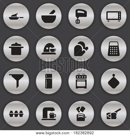 Set Of 16 Editable Food Icons. Includes Symbols Such As Slice Bread, Bakery, Grill And More. Can Be Used For Web, Mobile, UI And Infographic Design.