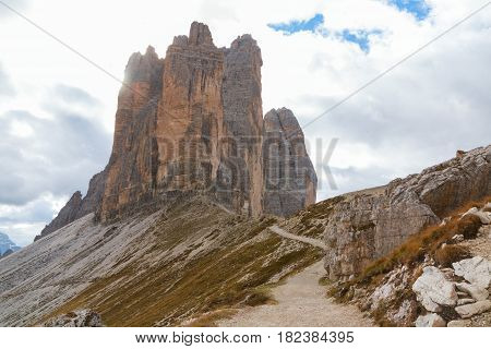 Tre Cime di Lavaredo in beautiful surroundings in the Dolomites in Italy Europe (Drei Zinnen)