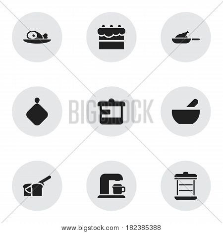 Set Of 9 Editable Food Icons. Includes Symbols Such As Pot-Holder, Soup, Boiler And More. Can Be Used For Web, Mobile, UI And Infographic Design.