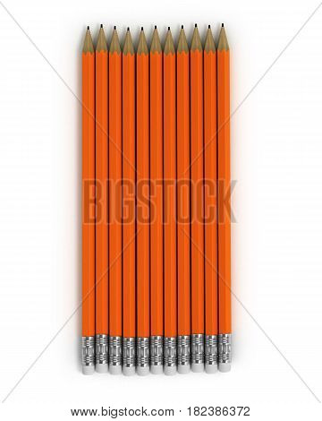 Isolated Orange Pencils On White Background 3D