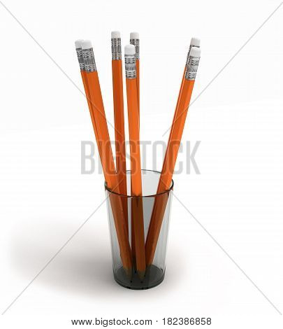 Pencils In A Glass On White Background 3D Illustration
