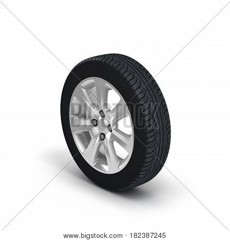Automotive Wheel Isolated On White 3D Illustration