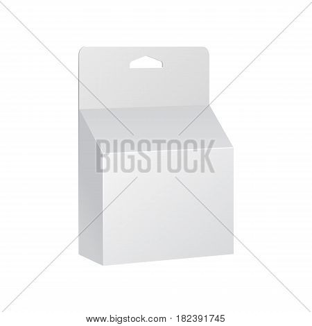 White Product Package Box With Hang Slot. Blank On White Background Isolated. Mock Up Template Ready For Your Design. Product Packing Vector EPS10
