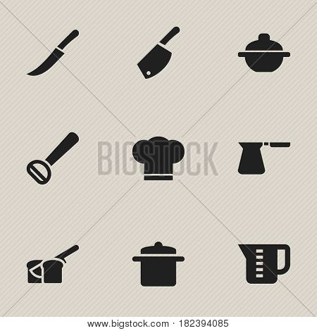 Set Of 9 Editable Food Icons. Includes Symbols Such As Coffee Pot, Bakery, Husker And More. Can Be Used For Web, Mobile, UI And Infographic Design.