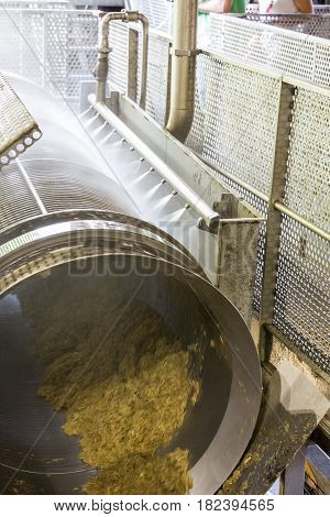Distillery of rum. Full process sugar cane crusing