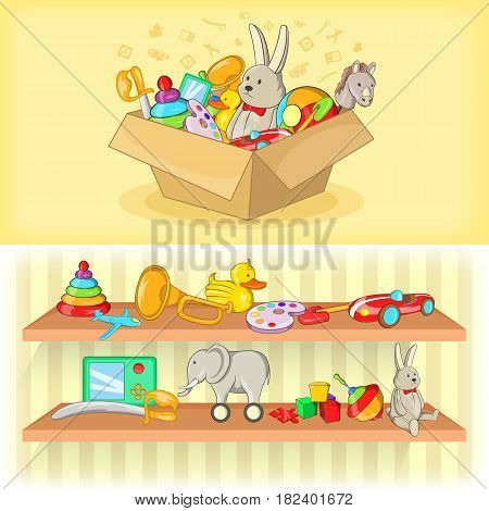 Baby toys banner set horizontal in cartoon style for any design vector illustration